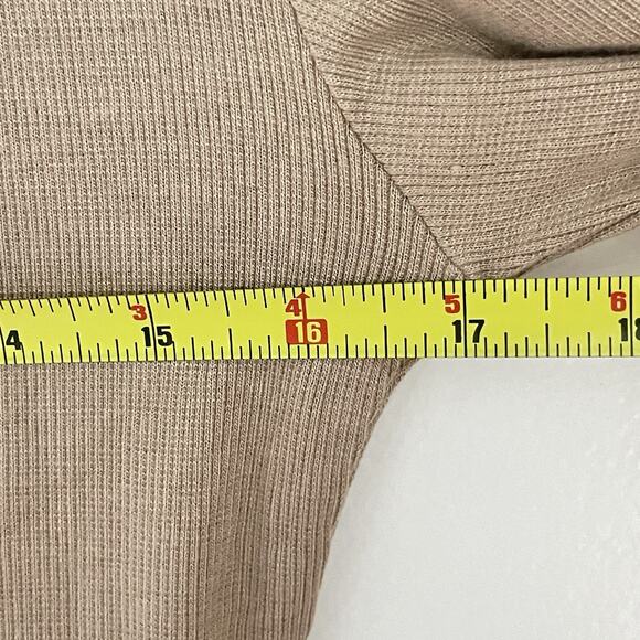 Y2K Taupe Babydoll Top M NWT Gold Sequin Trim Fitted Long Sleeve Stretchy - Picture 6 of 7